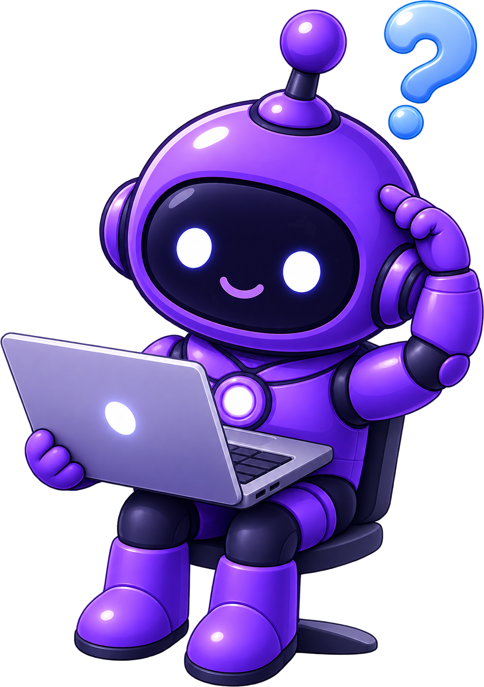 Codiode mascot, a purple robot working at a laptop